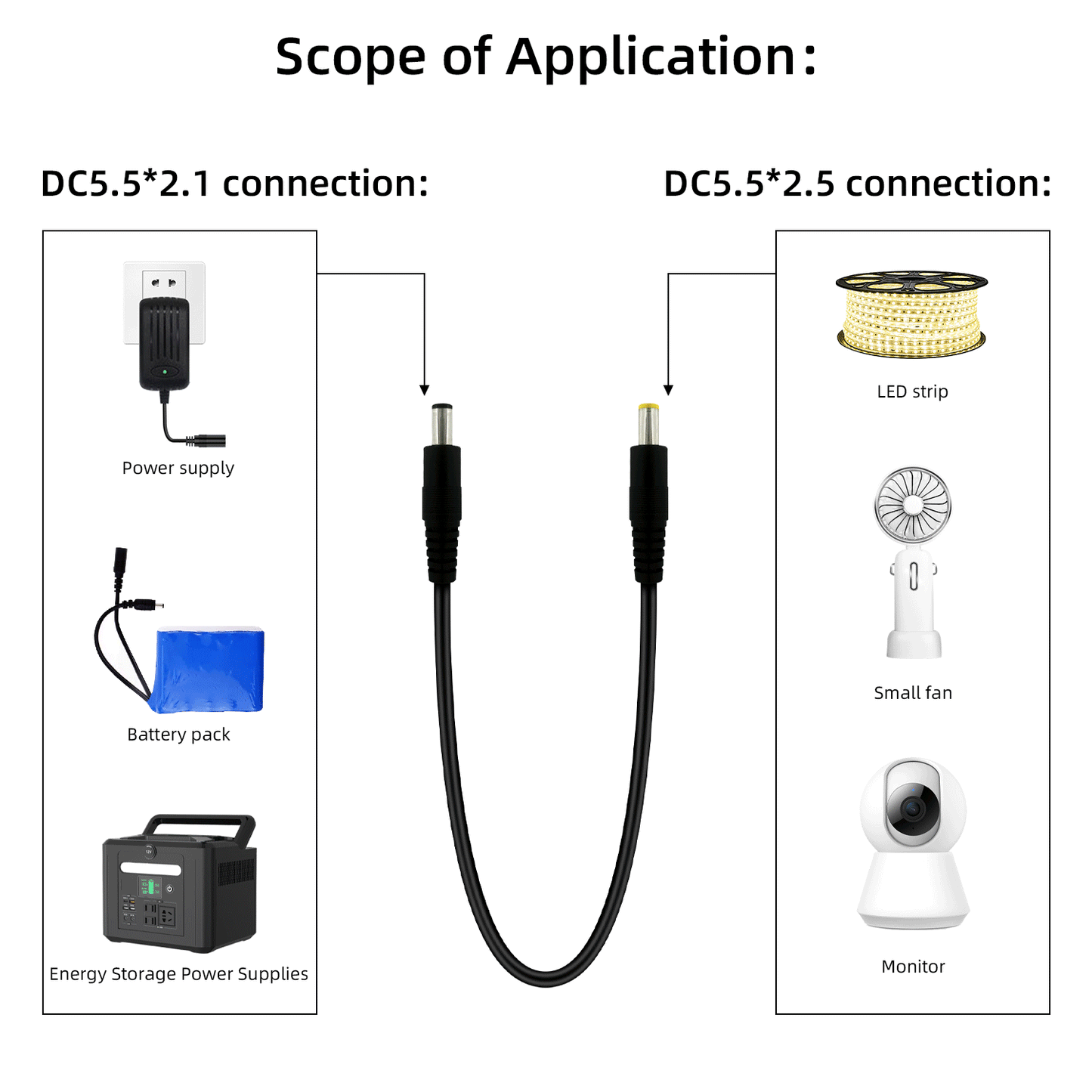 DC5.5x2.1mm to 5.5x2.5mm Male to Male 12 Volt Power Extension Cable Power Adapter for LED Strip Lights CCTV Security Surveillance Cameras