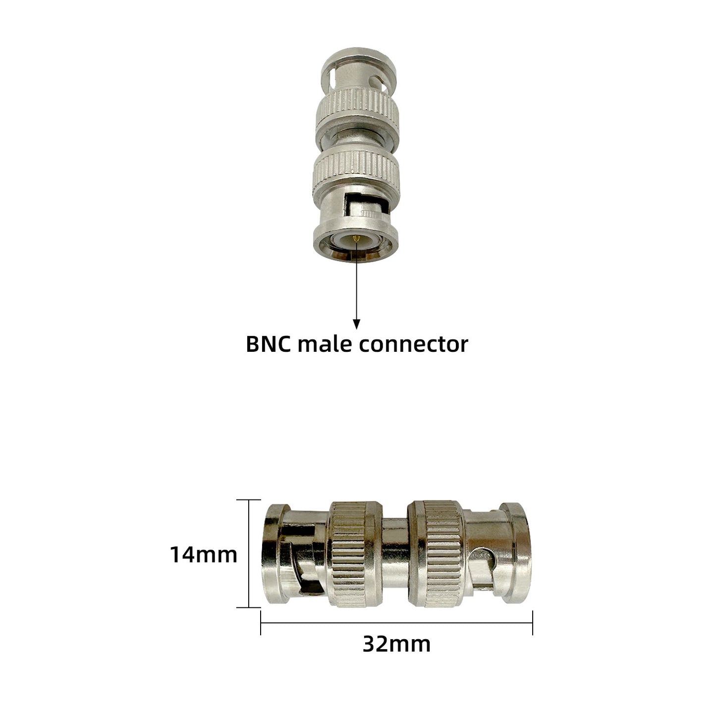 BNC Male to Male Plug Adapter Silver Coupler Connector BNC Male Coaxial Connector for CCTV RG59 Cable Security System Cameras, 10pcs