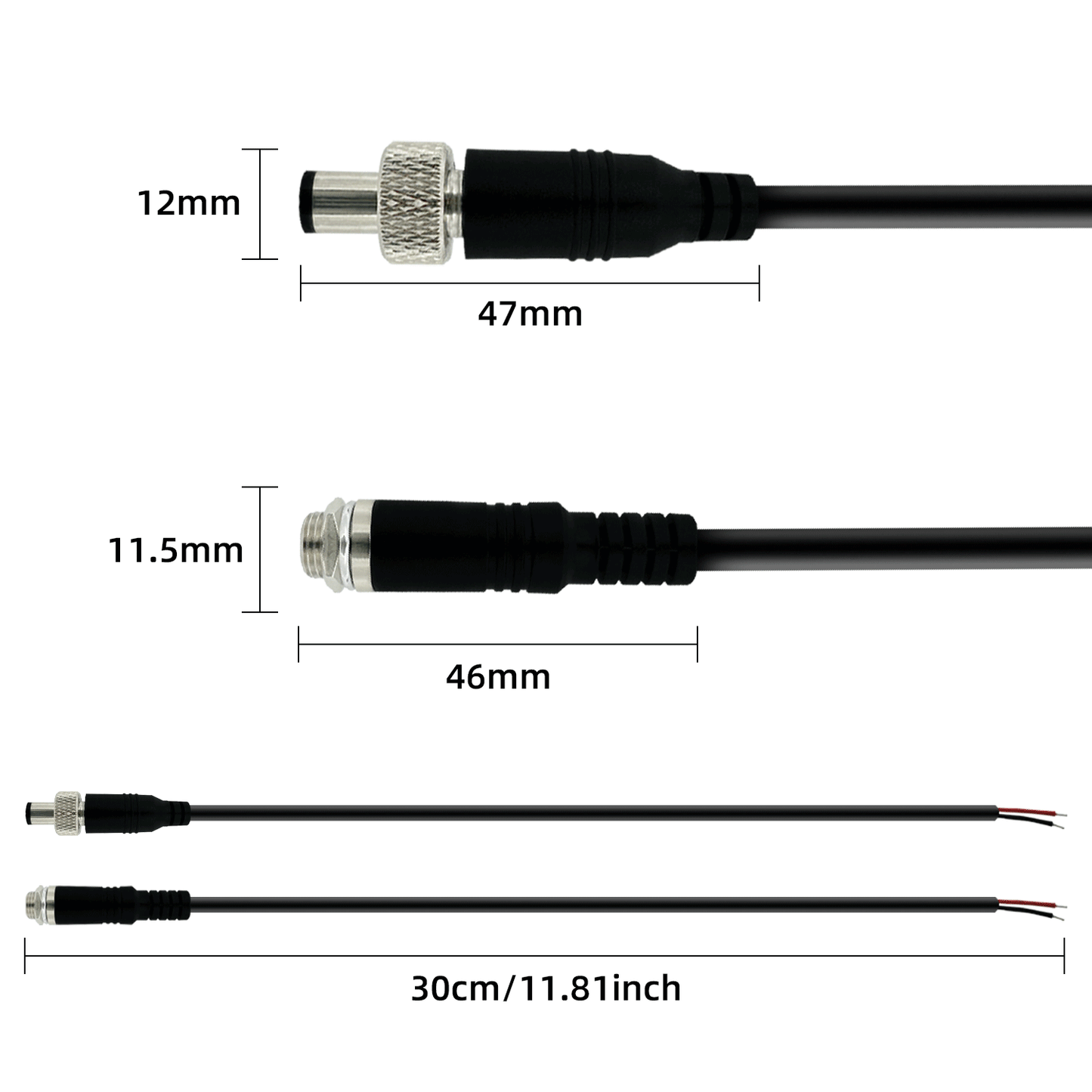 5.5×2.1 mm Pigtail Power Cord 12V 5A Barrel Connector 12V Power Connector