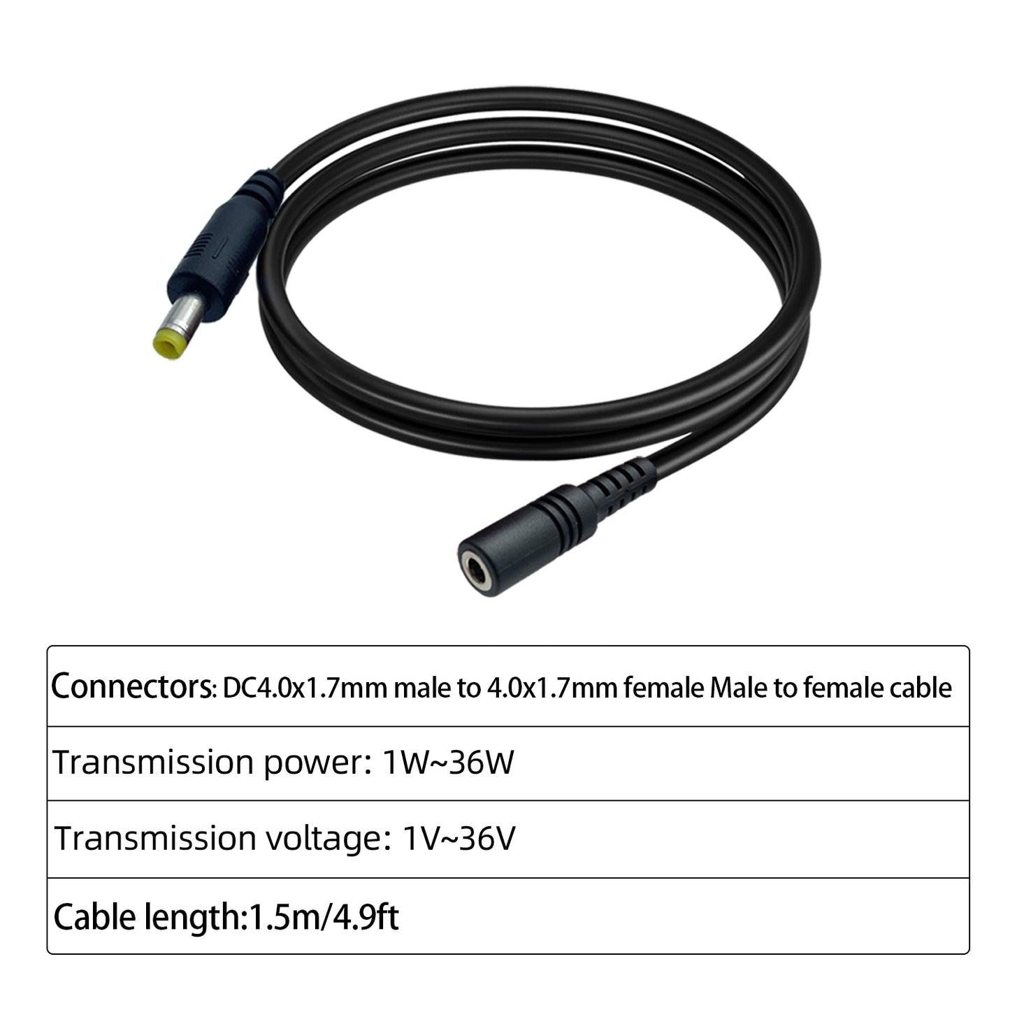 DC4.0x1.7mm Male to Female DC Power Extension Cable for Bluetooth Speaker Walkman Fan 12V DC Power Cable IP Surveillance Camera Table Lamp LED Strip Lights and Other Equipment