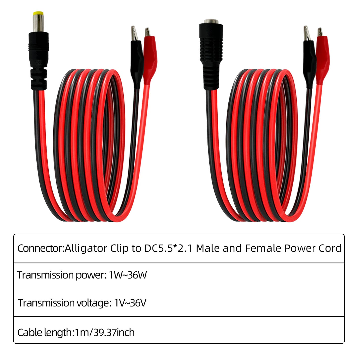 5.5x2.1mm / 5.5x2.5mm Male/Female Barrel Connector to Alligator Clip Power Extension Cable for CCTV Security Camera Lighting Adapter