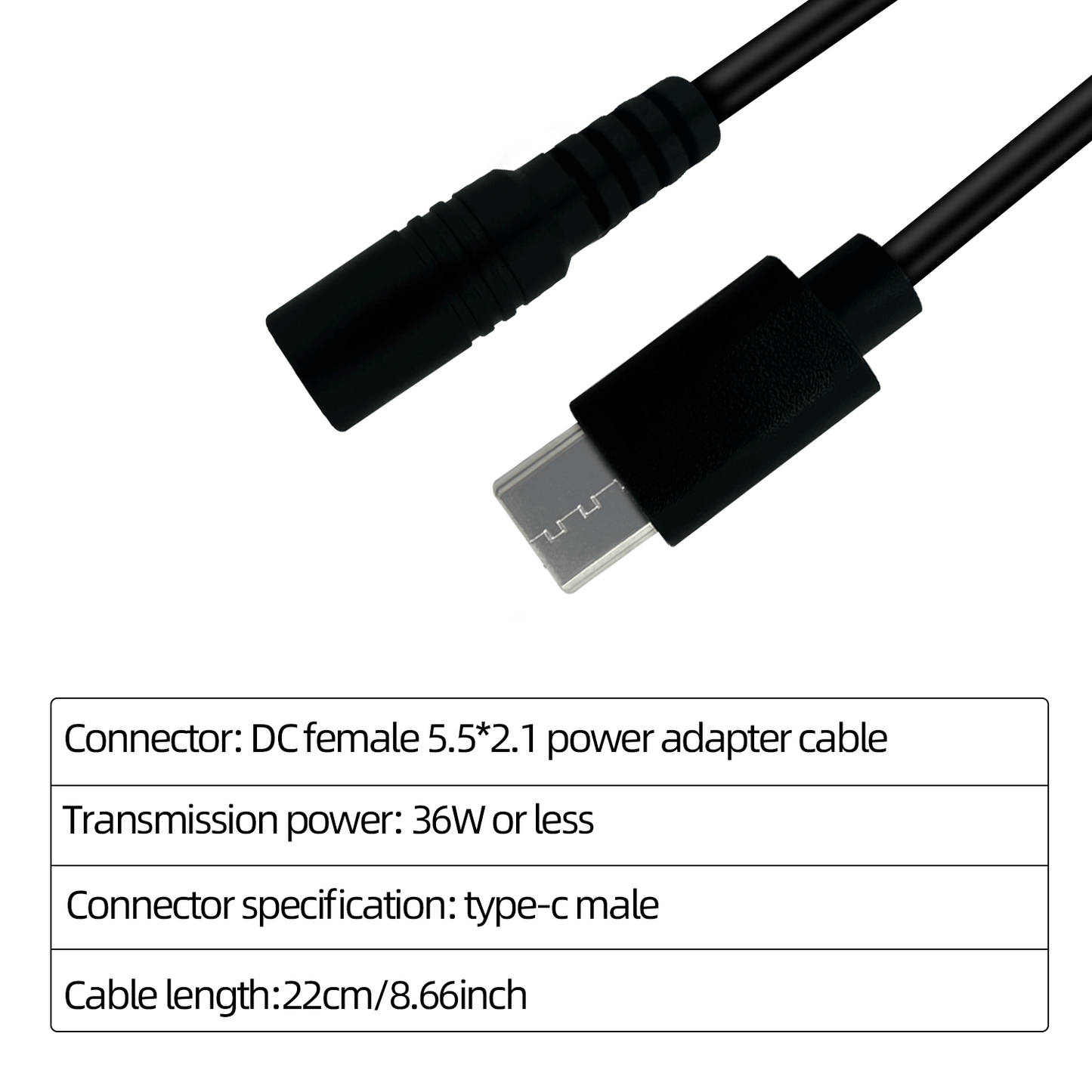 DC 5.5mm x 2.1mm female to type-c mili USB Micro USB power cable for LED desk lamps, small fans and other C-port devices