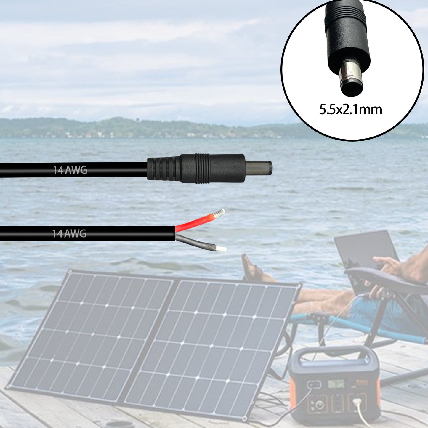 5.5x2.1mm / 5.5x2.5mm 14AWG DC Pigtail Power Cord for CCTV Security Cameras Outdoor Power Supply Convenient Solar Charging Panel DC Power Repair Cable