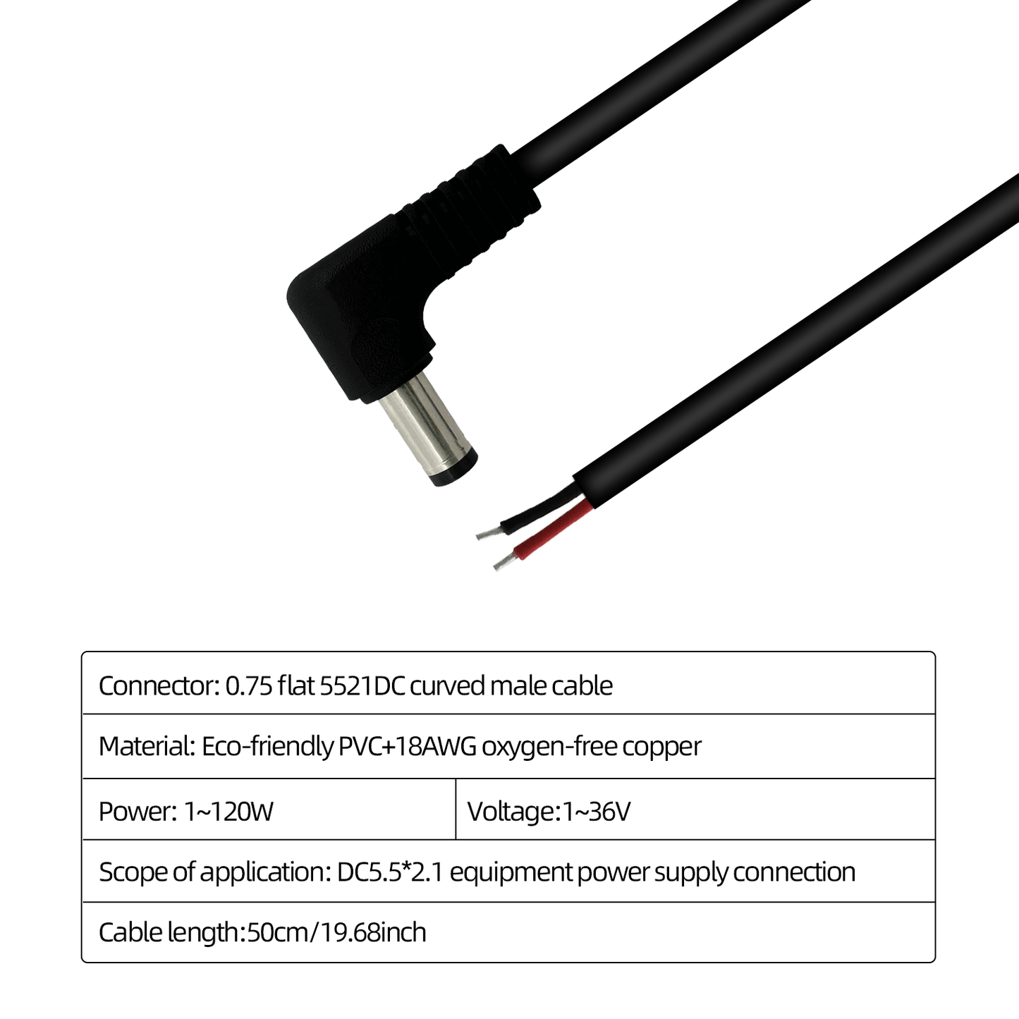 5.5x2.1 mm 12V 3A DC Pigtail Power Cord 12 Volt Male Plug Power Replacement Repair Cord
