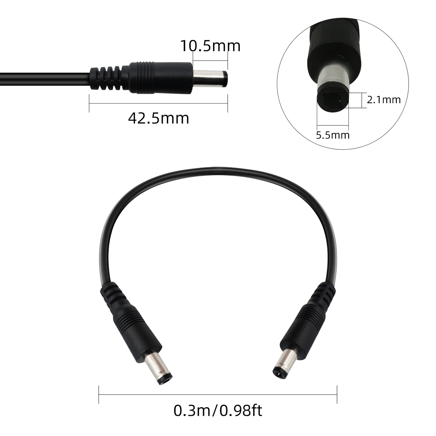 DC5.5x2.1mm 12V Male to Male Cable 18AWG Male to Male Extension Cable 12V Emergency Power 5521 Connector