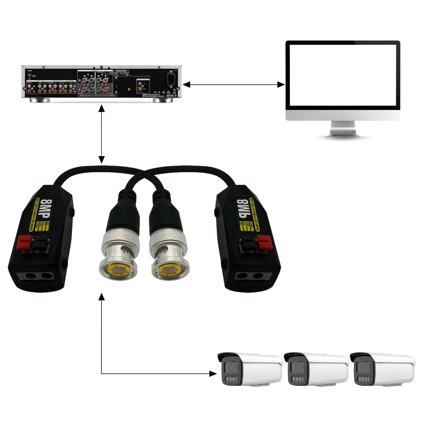 4pcs 8MP BNC Video Baluns, Passive Connectors for CCTV Surveillance Cameras/HD/CVI/AHD/TVI/CVBS