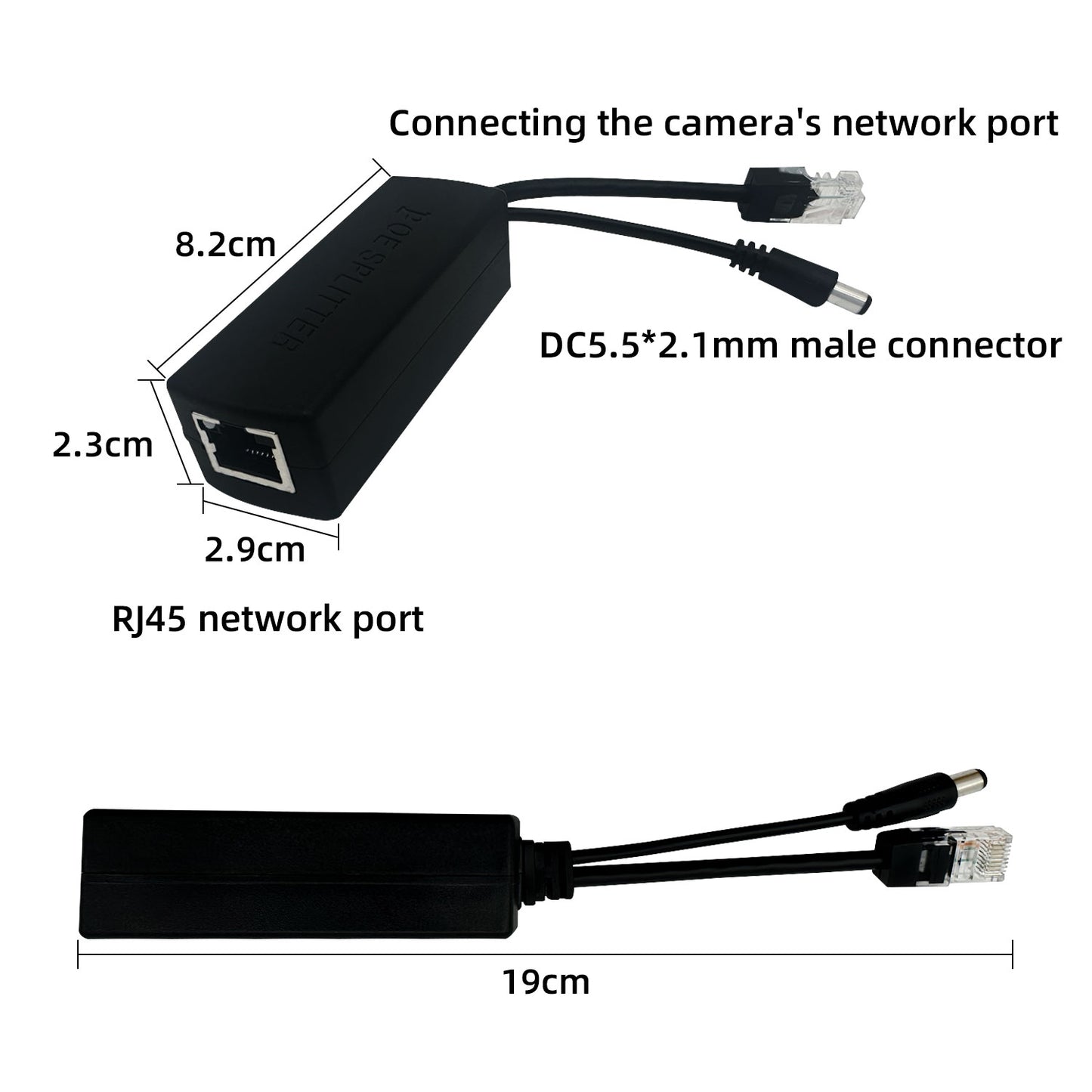 2pack POE Splitter Adapter Power Over Ethernet 48V to 12V DC5.5x2.1mm IEEE 802.3AF/at Compliant 10/100Mbps POE Splitter