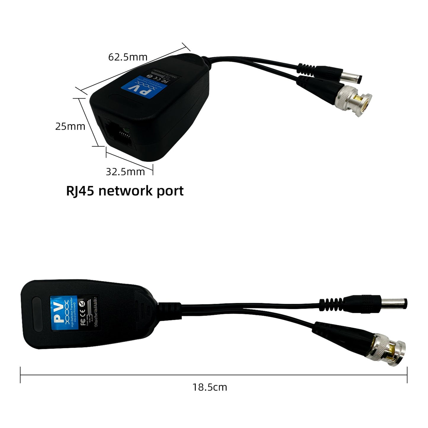 Passive Video Balun with Power Supply, Long Distance Network Transceiver, Cat5e/Cat6 Cable to BNC Male Connector bnc to rj45 Adapter, HD Security Surveillance Camera System 2 Pairs