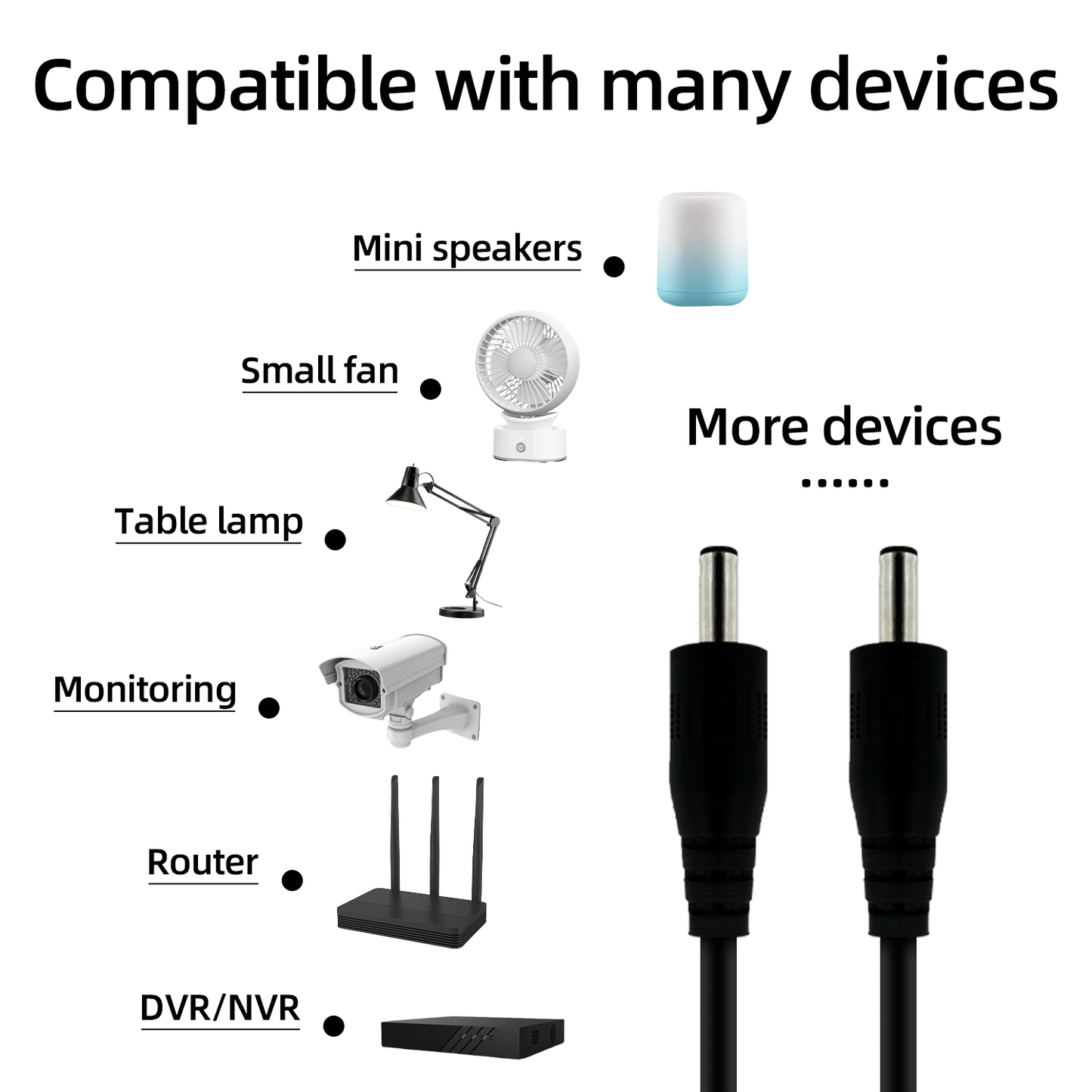 DC3.5x1.35mm to 5.5x2.1mm or 5.5x2.5mm 12V Male to Male Cable for LED Strip Lights Mini Speaker CCTV Surveillance Camera