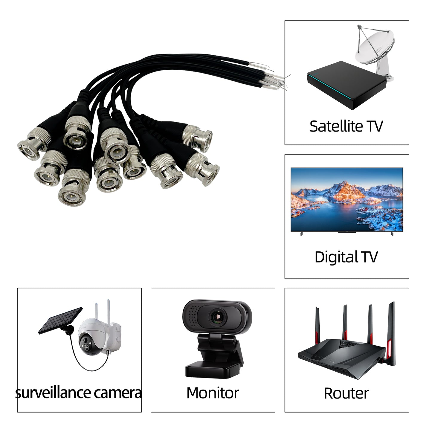 bnc Cable Male/Female, bnc Cable Pigtail Bare Wire for CCTV Camera Terminal Adapters and Other Devices