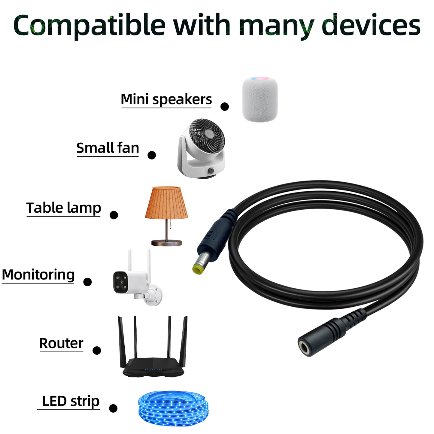 DC4.0x1.7mm Male to Female DC Power Extension Cable for Bluetooth Speaker Walkman Fan 12V DC Power Cable IP Surveillance Camera Table Lamp LED Strip Lights and Other Equipment