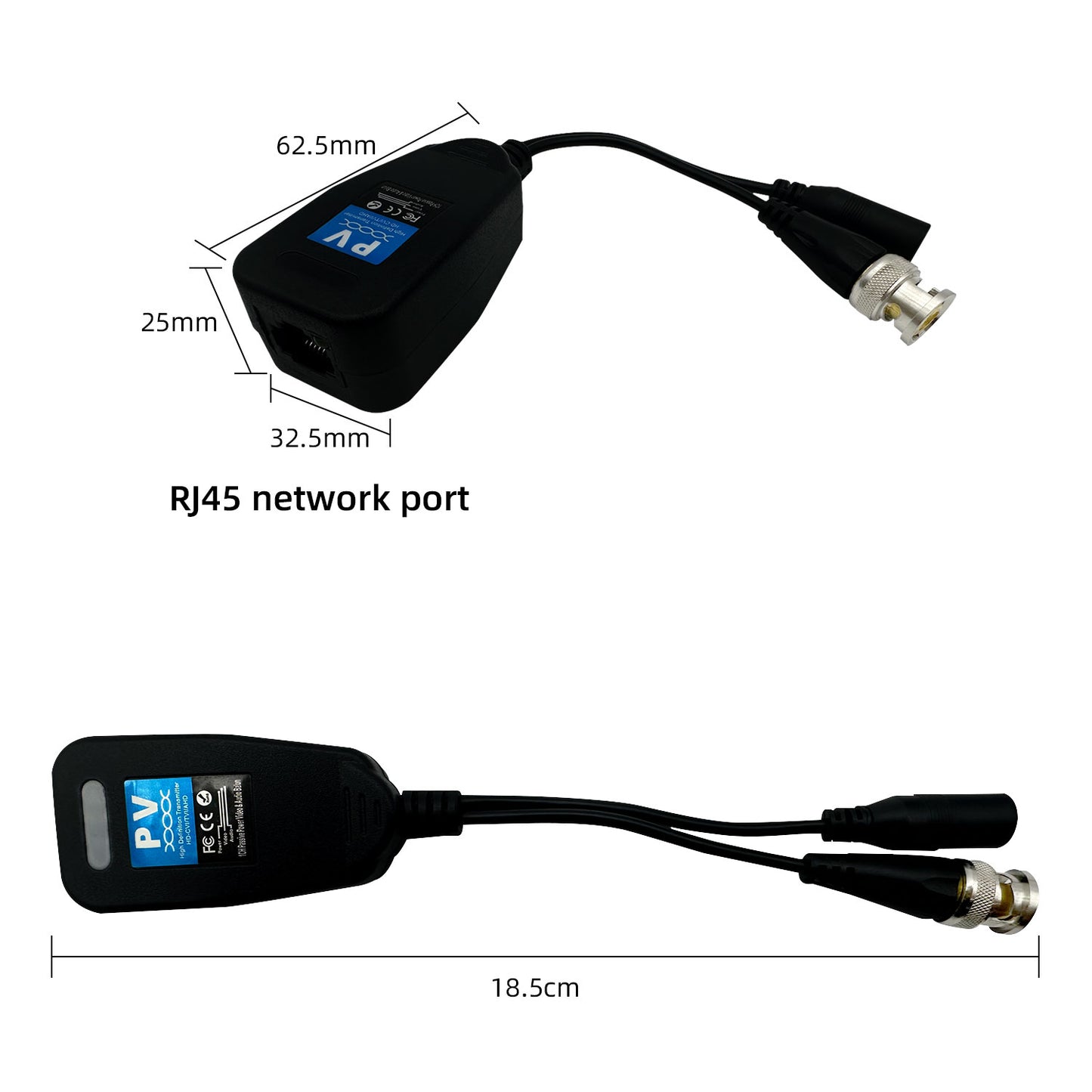 Passive Video Balun with Power Supply, Long Distance Network Transceiver, Cat5e/Cat6 Cable to BNC Male Connector bnc to rj45 Adapter, HD Security Surveillance Camera System 2 Pairs