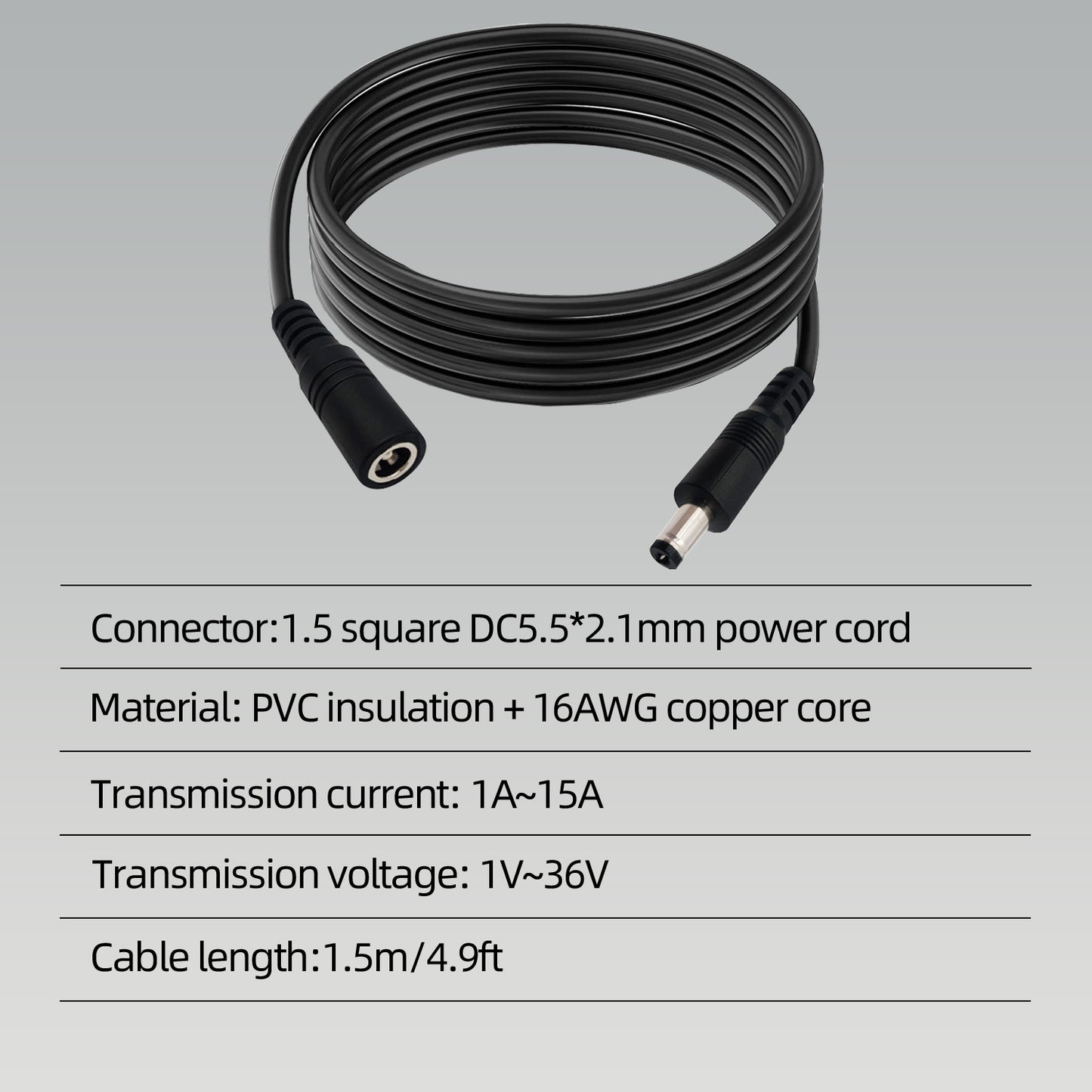 2 pcs/4.9ft DC5.5X 2.1mm, 12V 24V 16AWG Male to Female DC Extension Cord for Solar Panel Router LED Light Bar Power Extension Cord Projector Printer