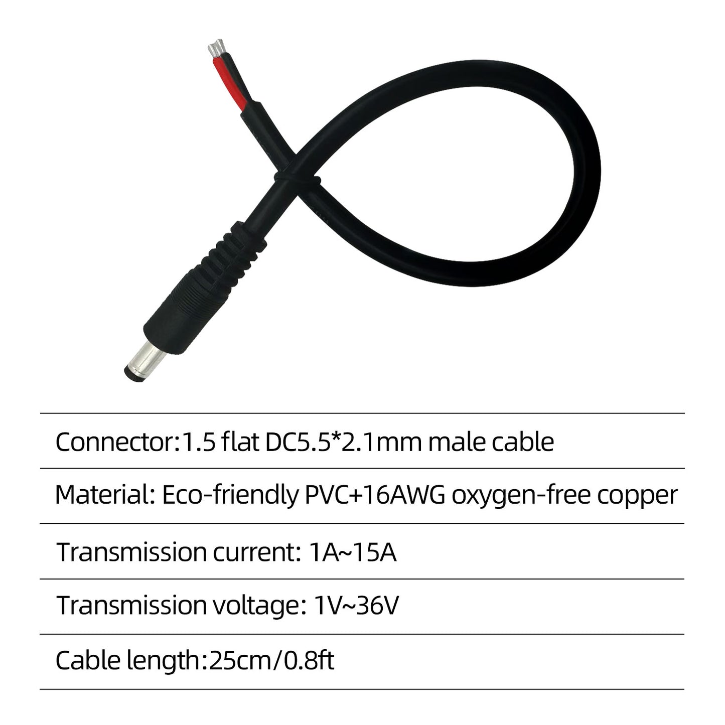 5.5x2.5mm 16AWG Male/Female with Pigtail Bare Wire Open-End Power Cord, Barrel Connector for CCTV Cameras, DVRs, LED Stripes Power Supply Repair Cord