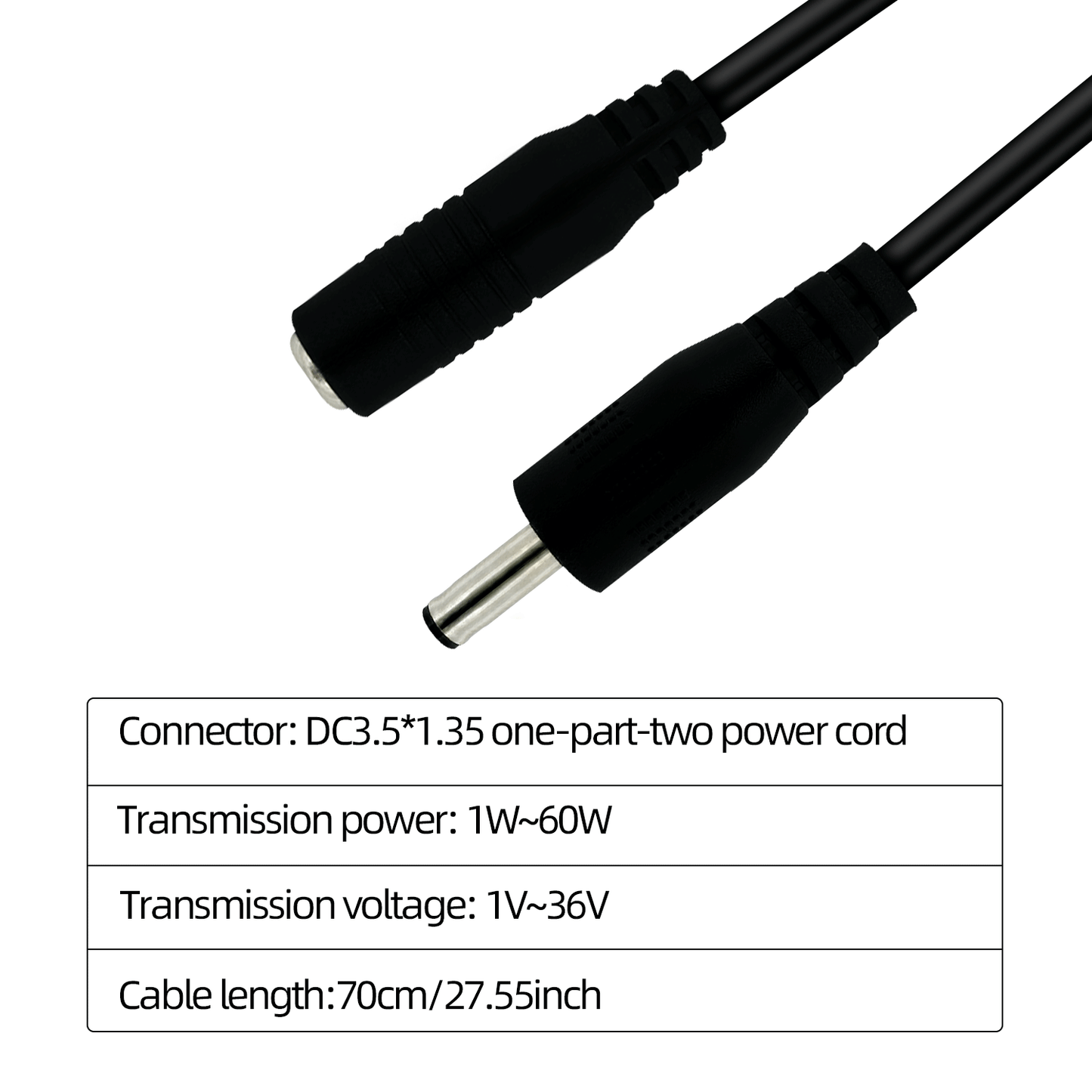DC3.5x1.35mm LED Strip Power Female to Male Splitter Adapter Cable 2.3ft (1to2 2pcs)