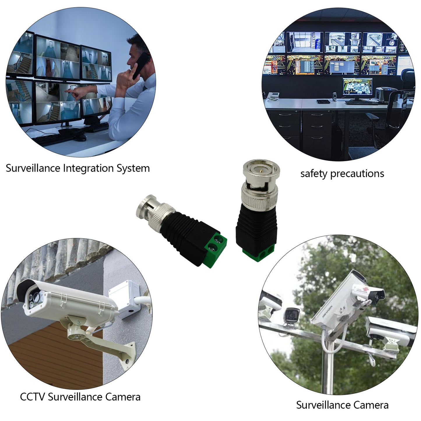 BNC Connectors Solderless Video Balanced Connectors BNC to Cat5e Adapter for Autoscan CCTV Surveillance Cameras etc