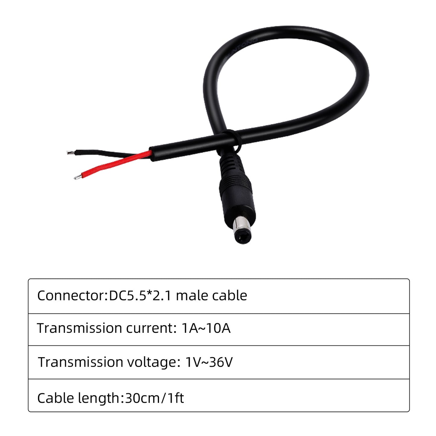 5.5x2.1mm Barrel Connector, 12 Volt Power Cord, Tail Fiber Repair Power Cord for CCTV Surveillance Cameras, LED Strips, Lighting Power Supplies, Routers