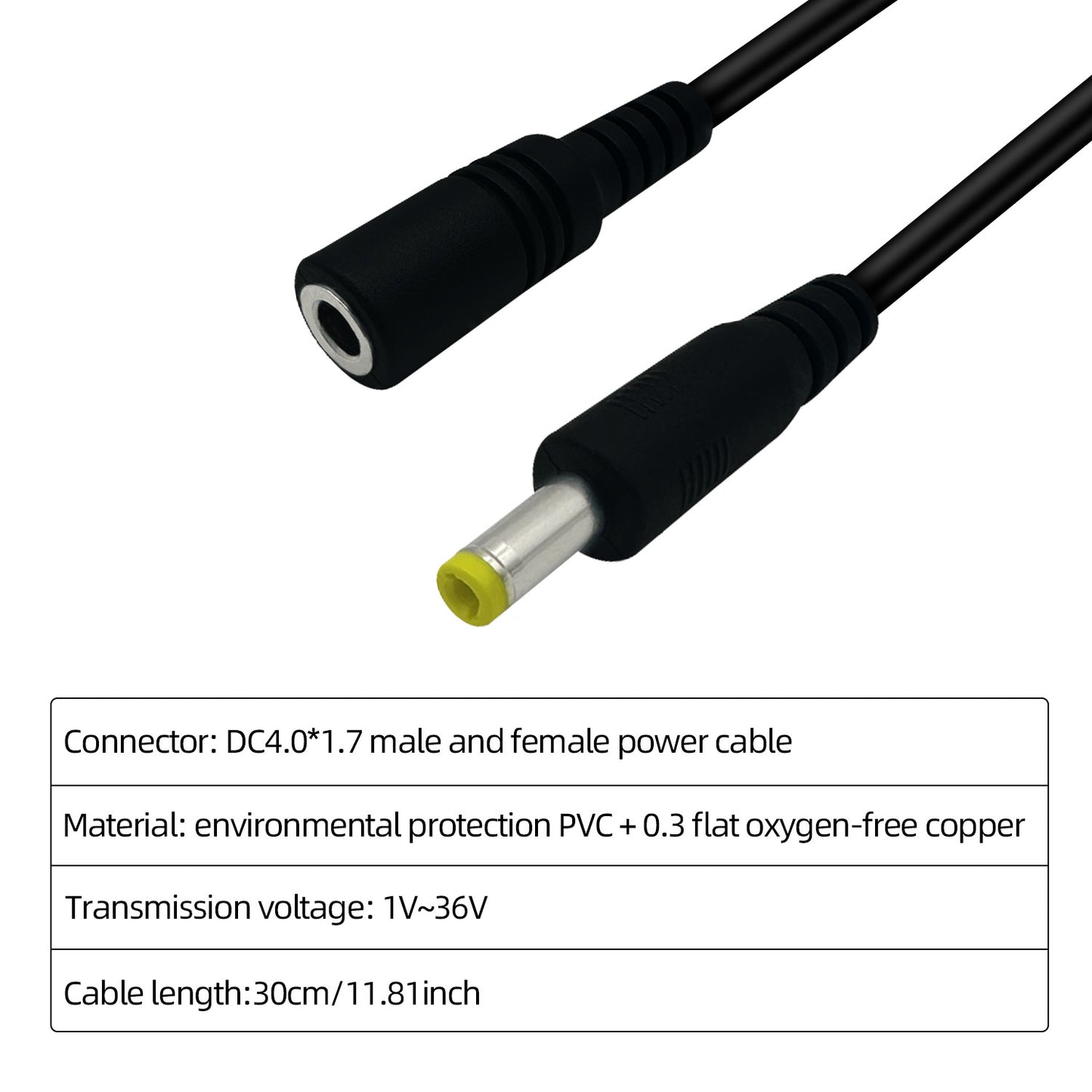 4.0x1.7mm 12V 3A pigtailed Power Cord for Outdoor Camera Battery Packs, LED Light Strips, and Fans Outdoor Camera