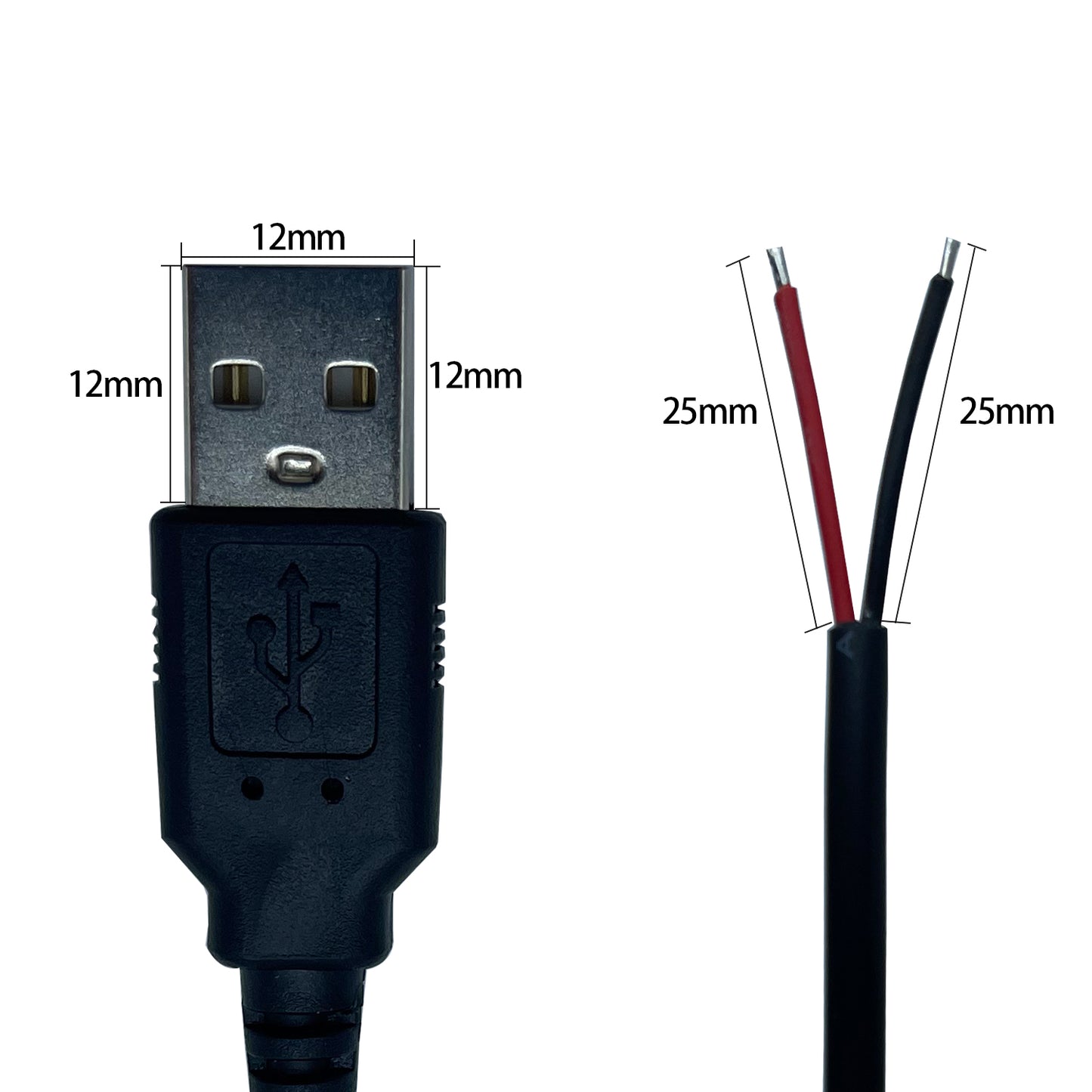 Male/Female USB Power Cord Tail Fiber Opening,5V /3A,Suitable for LED Strips, Convenient Fans, Bluetooth Speakers, etc. USB Devices Installation or Replacement Maintenance