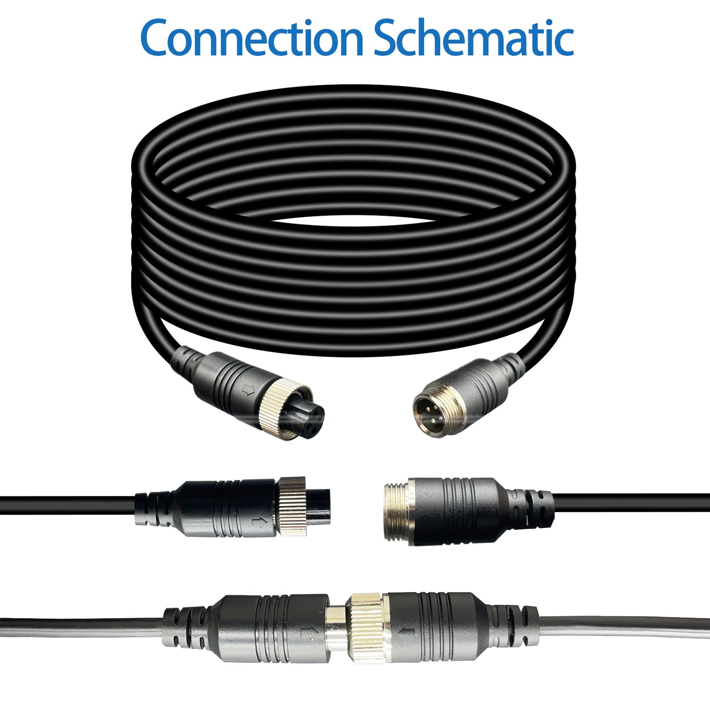 4-Pin Camera Cable 4-Pin Video Cable for Reversing Camera Rear View Camera System Truck Trailer Bus Car Waterproof