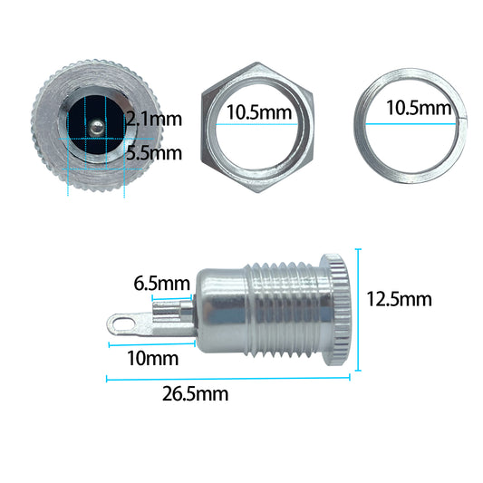 DC Power Jack 5.5 x 2.1 mm Female DC Plug-in Jack Panel Mounting Connectors