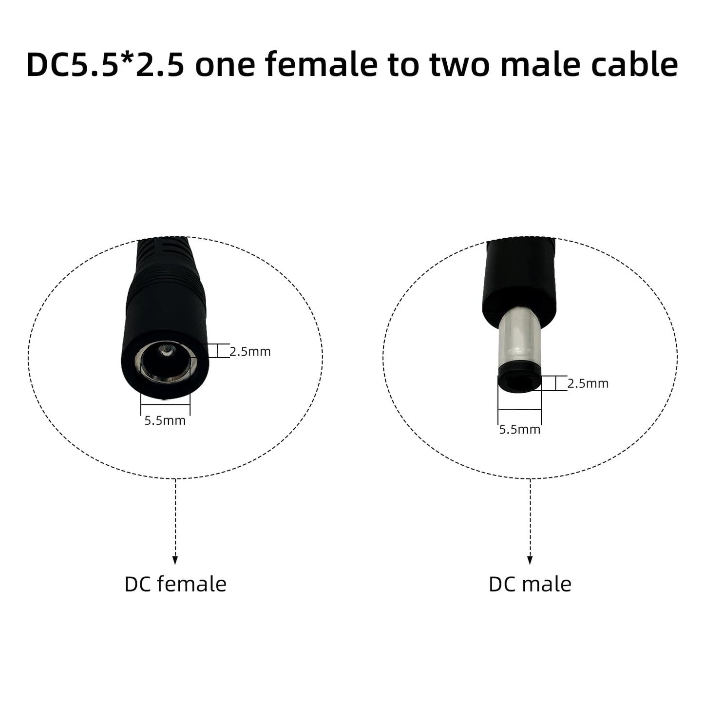 DC 5.5x2.5mm 12V Power Splitter for LED Connector Security Camera Y-Splitter Cable