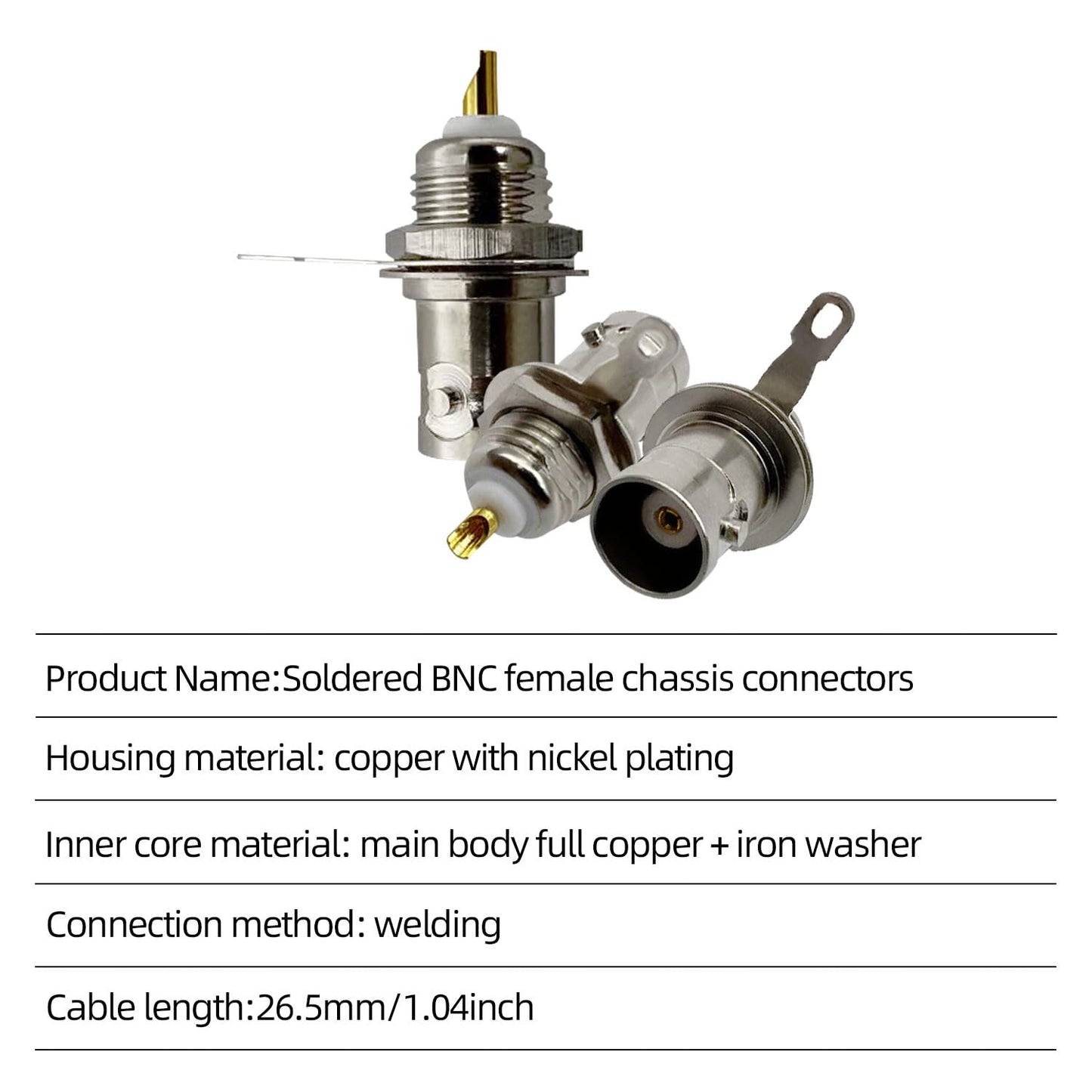 BNC Female Nut Welding Jack Adapter for Monitor Equipment RG58 RG59 RG6 RF Coaxial Cable Welder Part 10pcs